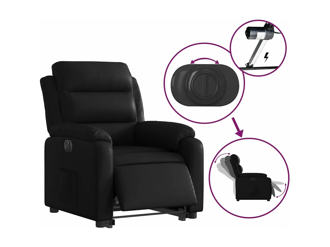Fauteuil inclinable électrique noir similicuir REO88975