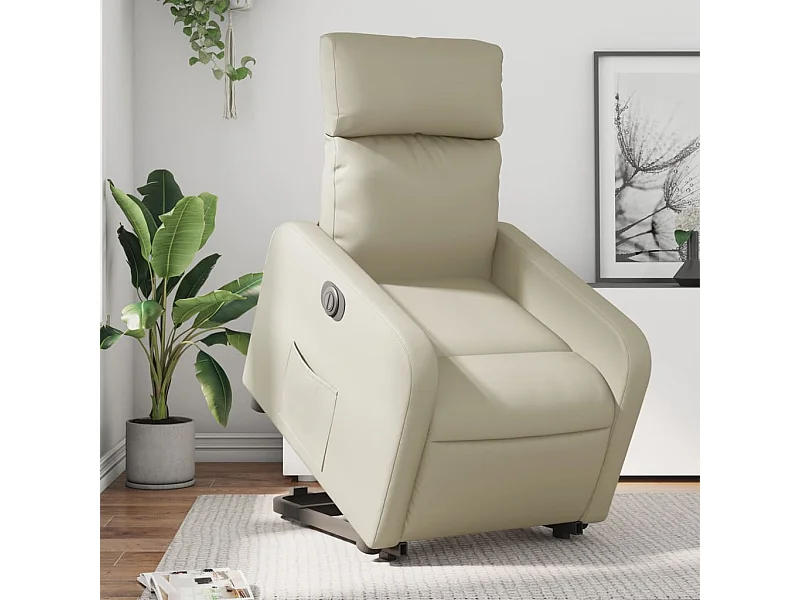 Fauteuil inclinable électrique crème similicuir REO59904