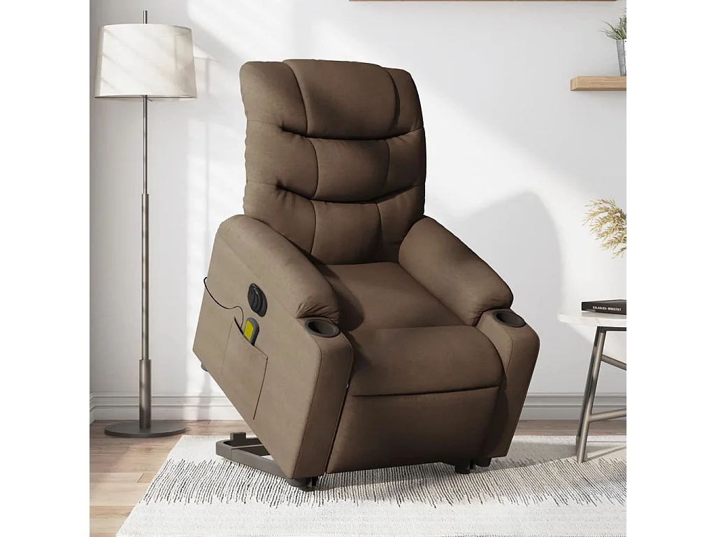 Sillón de masaje eléctrico reclinable elevable tela marrón YOE76367