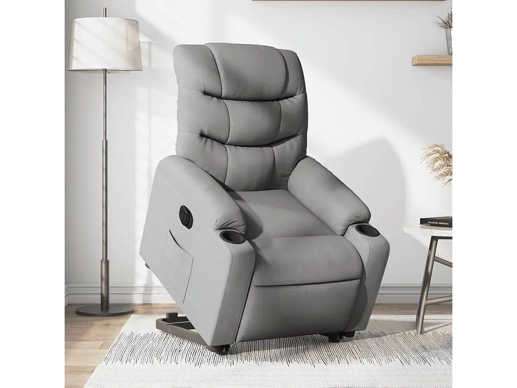 Fauteuil inclinable électrique gris clair tissu REO89634
