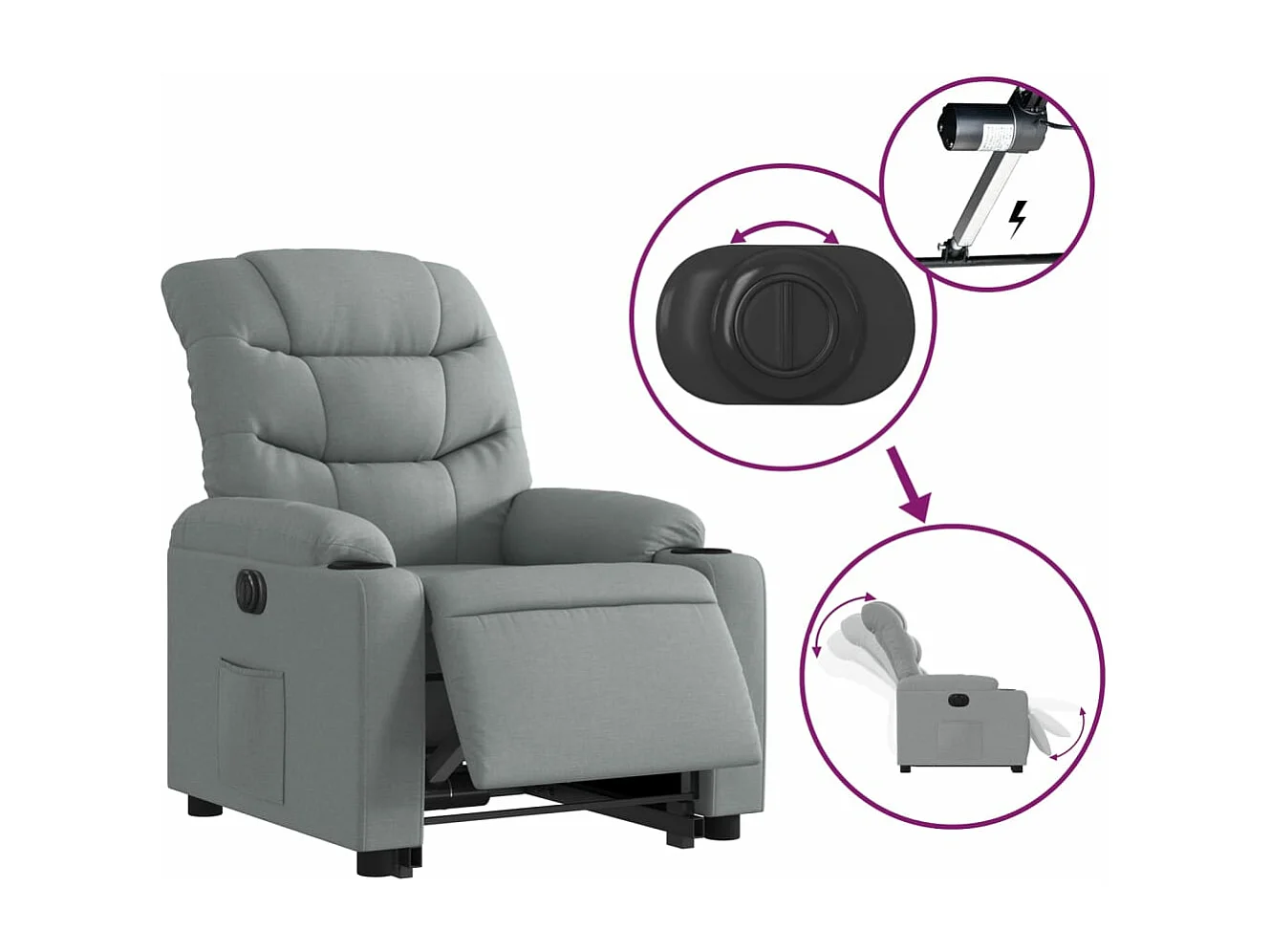 Fauteuil inclinable électrique gris clair tissu REO89634