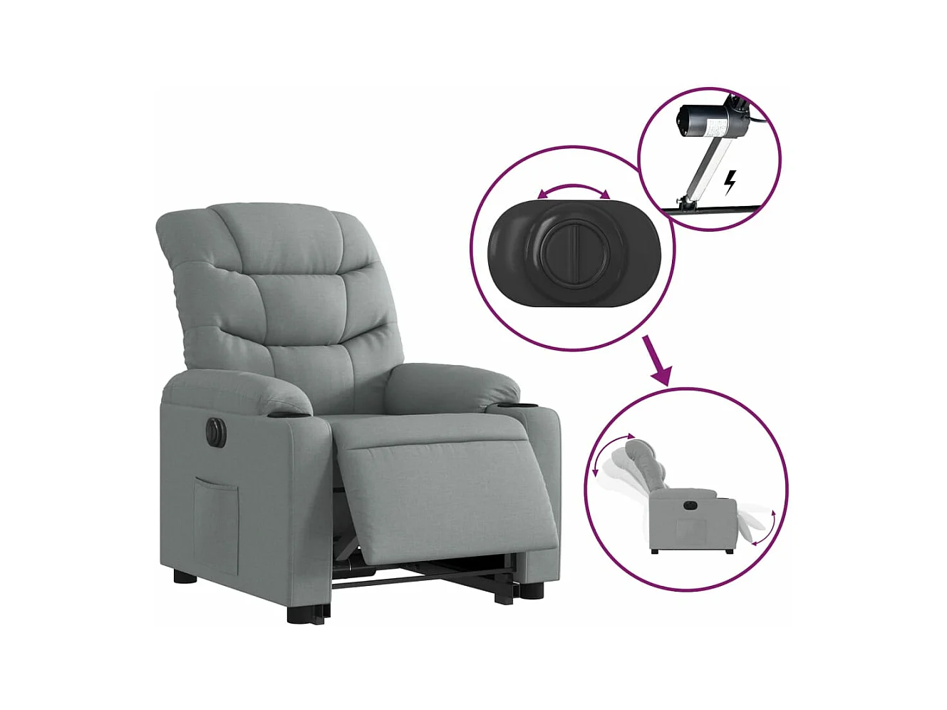 Fauteuil inclinable électrique gris clair tissu REO89634