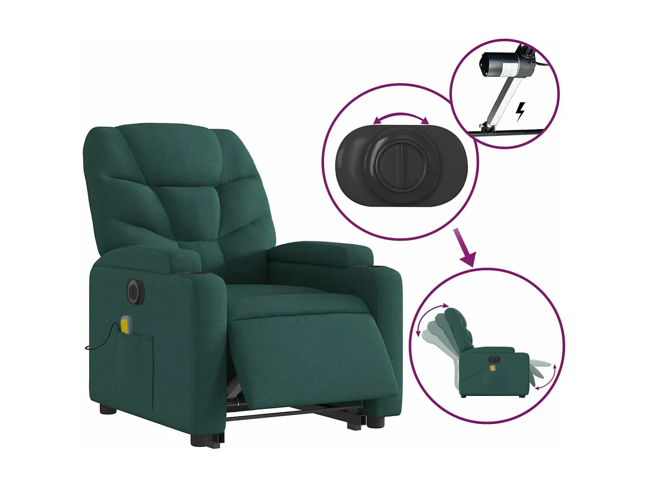 Sillón masaje eléctrico reclinable elevable tela verde oscuro YOE61867