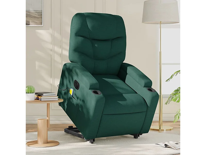 Sillón masaje eléctrico reclinable elevable tela verde oscuro YOE61867