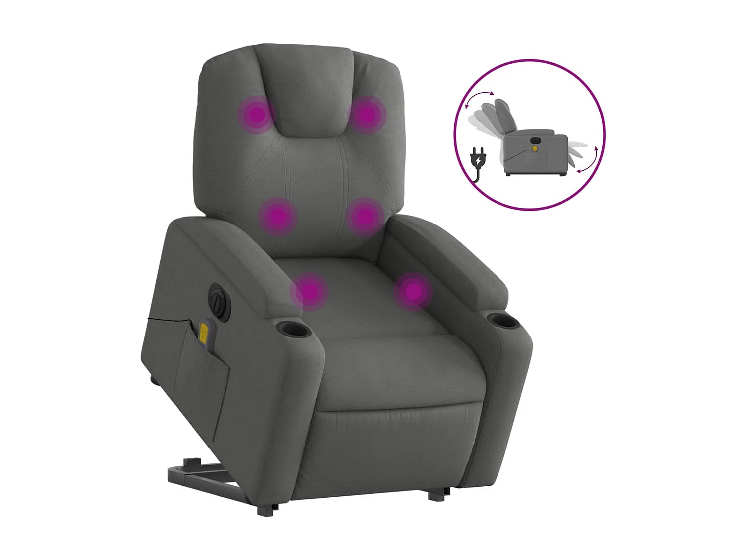 Sillón de masaje eléctrico reclinable elevable tela gris oscuro YOE36511