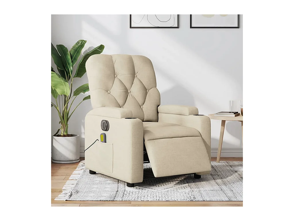 Fauteuil inclinable de massage électrique crème tissu REO23734