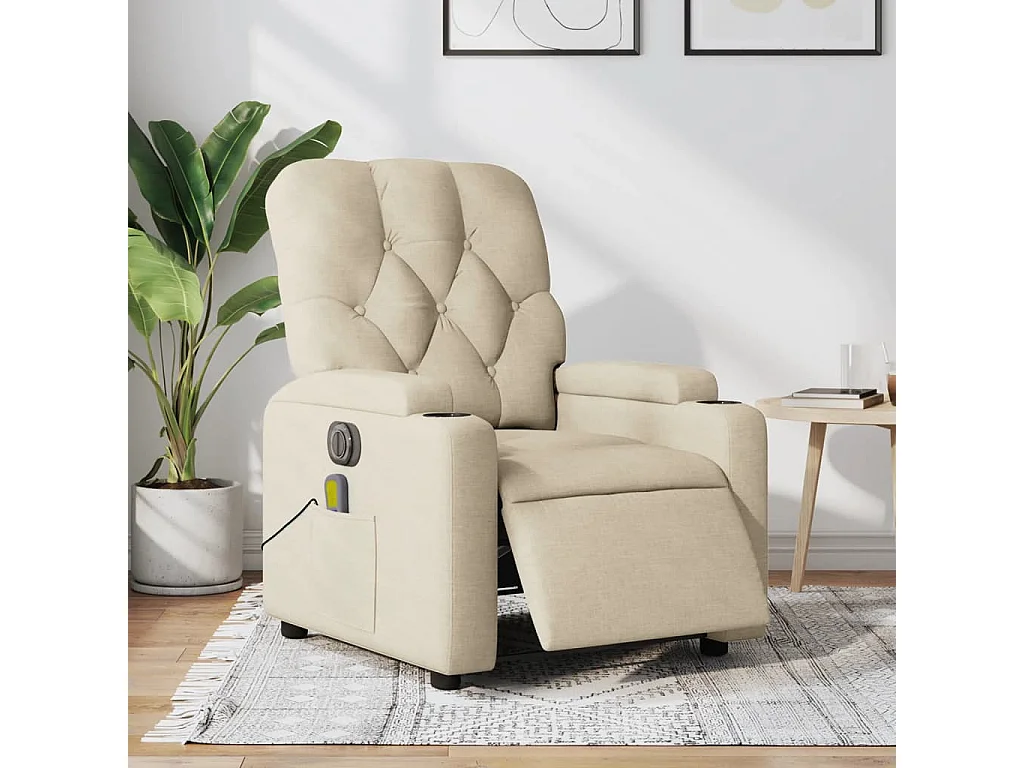 Fauteuil inclinable de massage électrique crème tissu REO23734