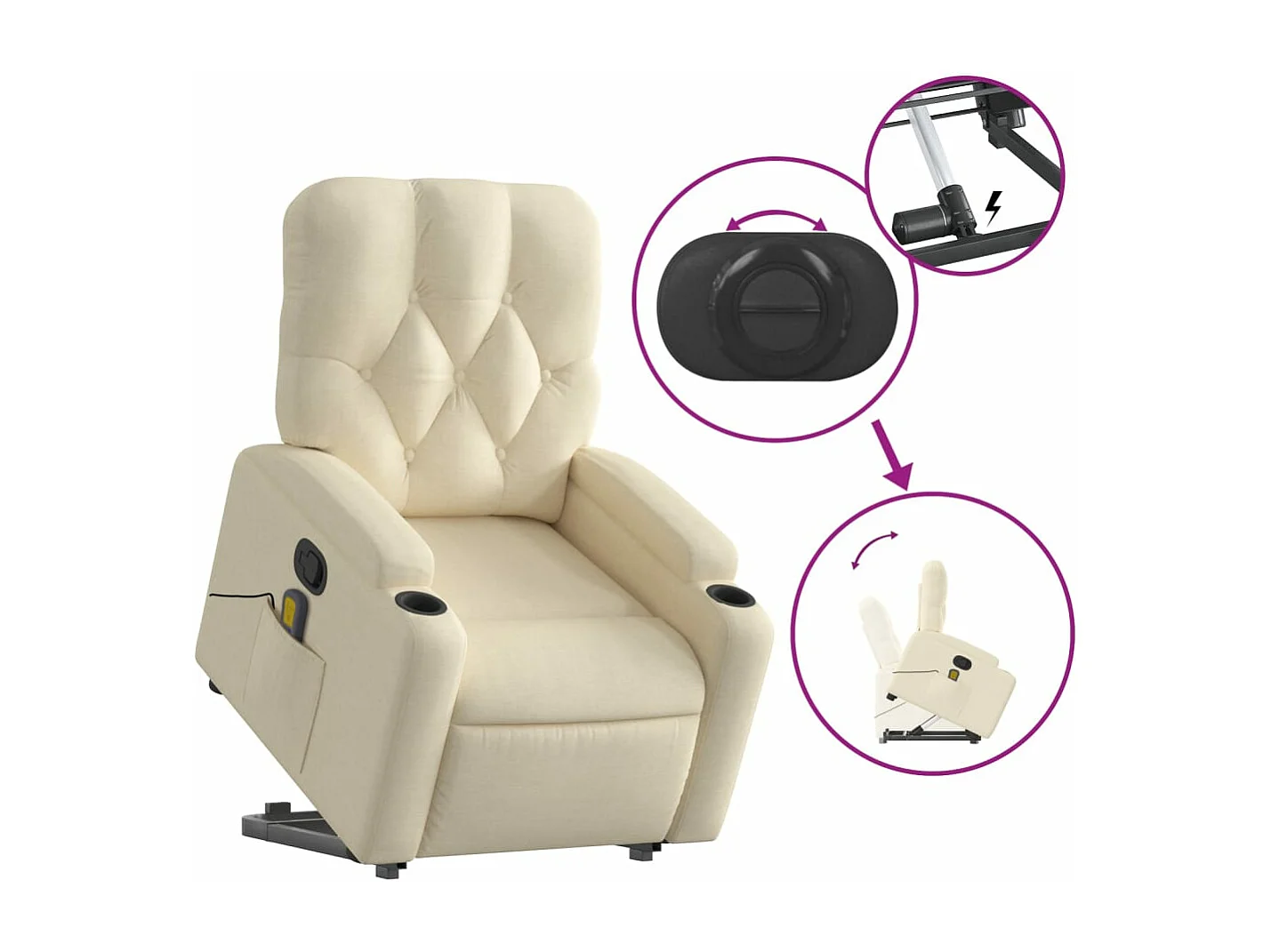 Fauteuil inclinable de massage Crème Tissu REO72803