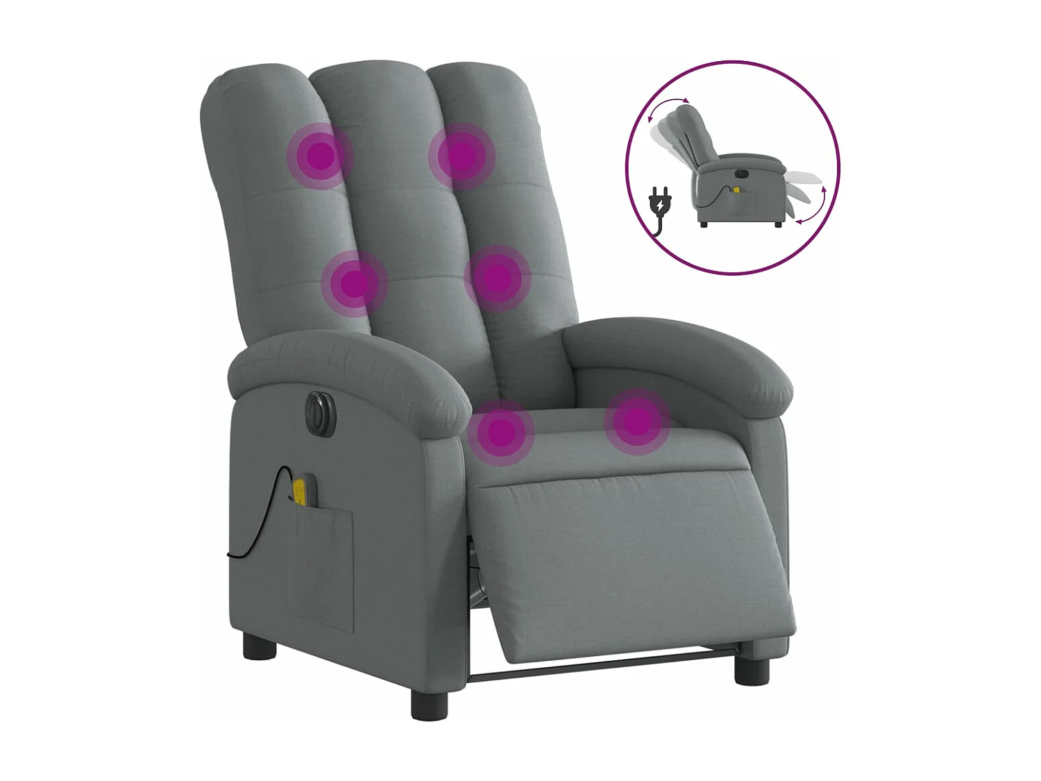 Fauteuil inclinable de massage électrique gris foncé tissu REO44960