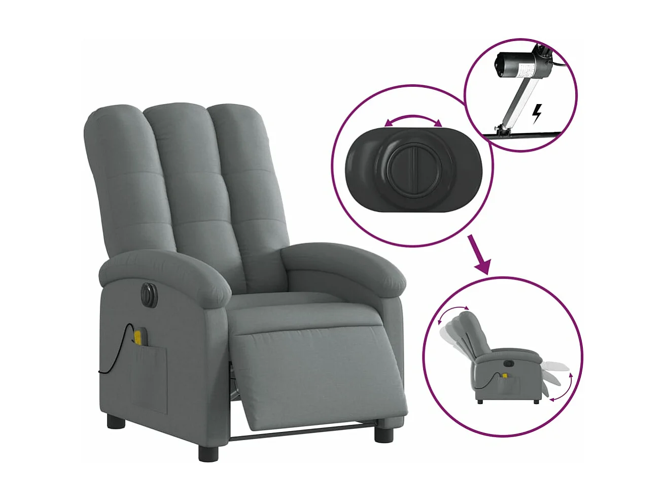 Fauteuil inclinable de massage électrique gris foncé tissu REO44960