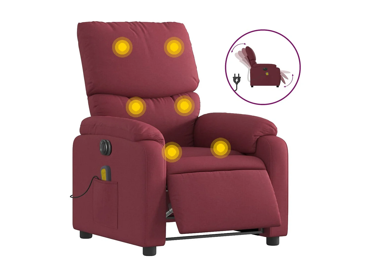 Fauteuil de massage inclinable électrique Rouge bordeaux Tissu REO15852