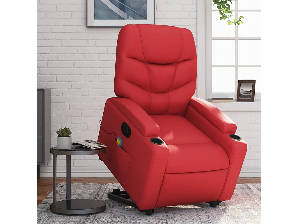 Sillón de majaje elevable eléctrico cuero artificial rojo YOE61168