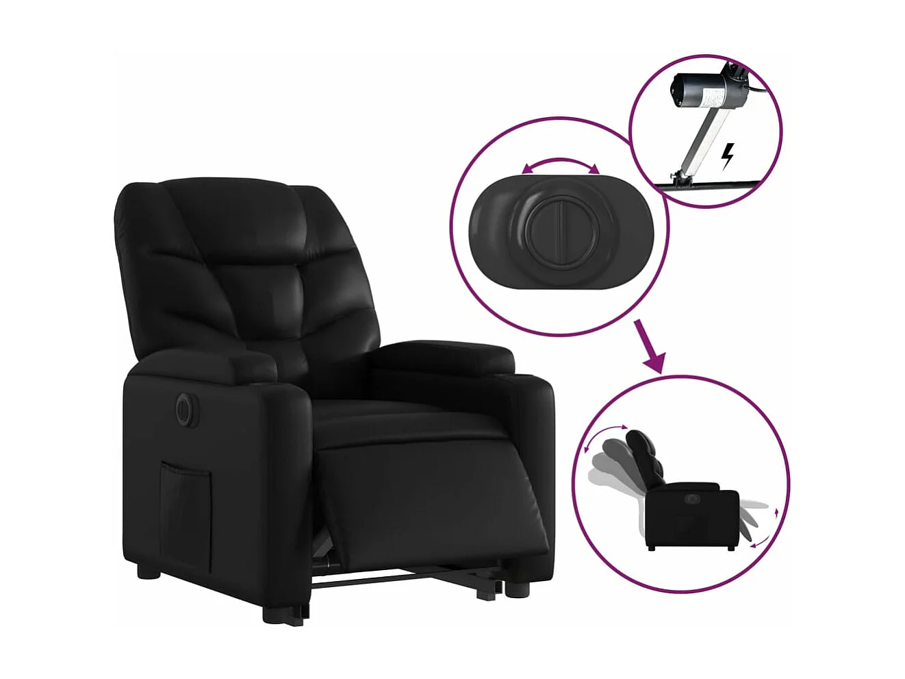 Fauteuil inclinable électrique noir similicuir REO75551