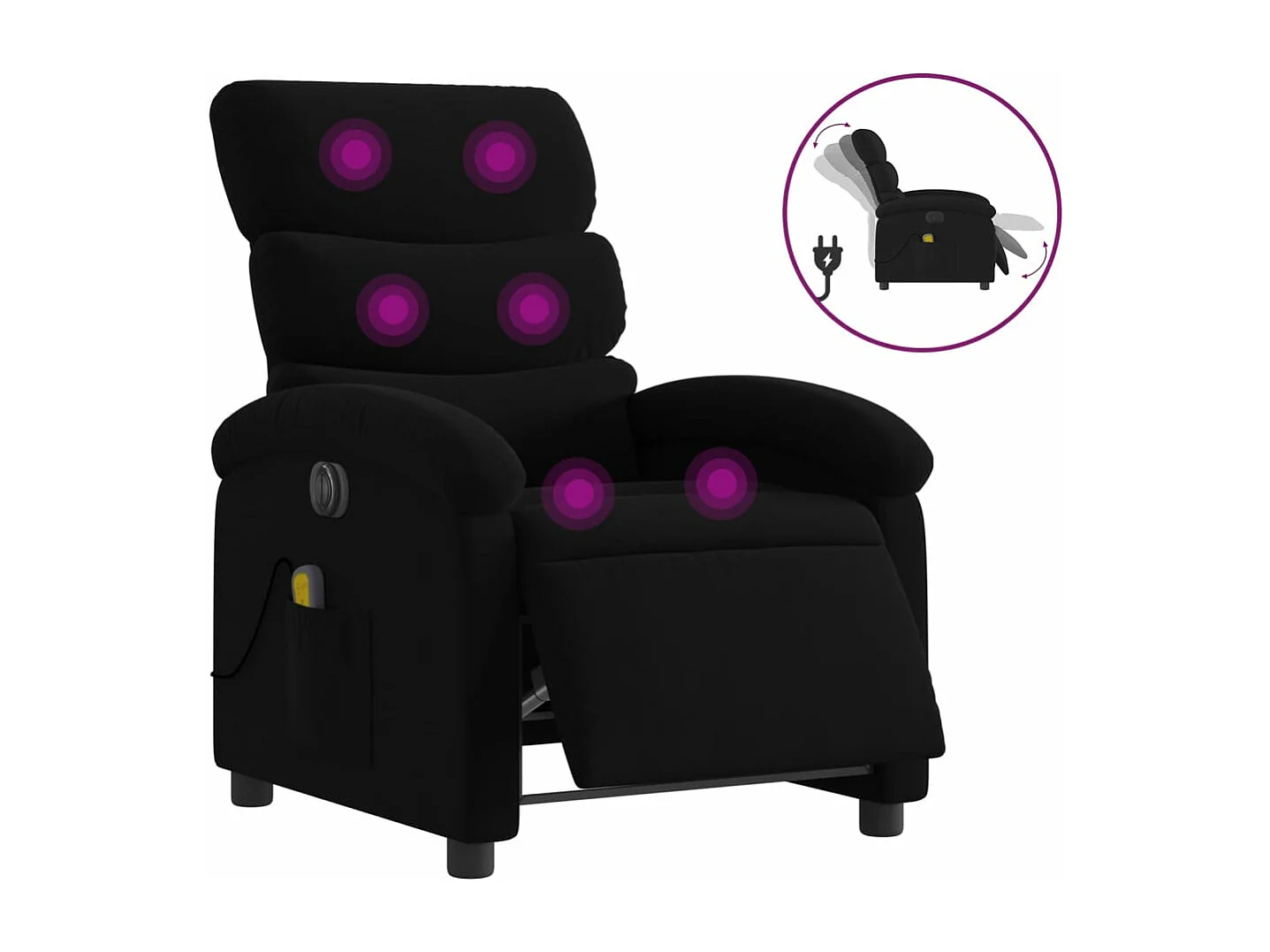 Fauteuil de massage inclinable électrique Noir Tissu REO56513