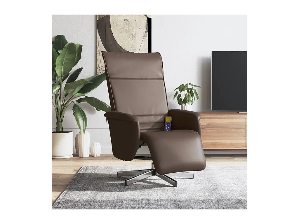 Fauteuil inclinable de massage repose-pieds marron similicuir REO56233