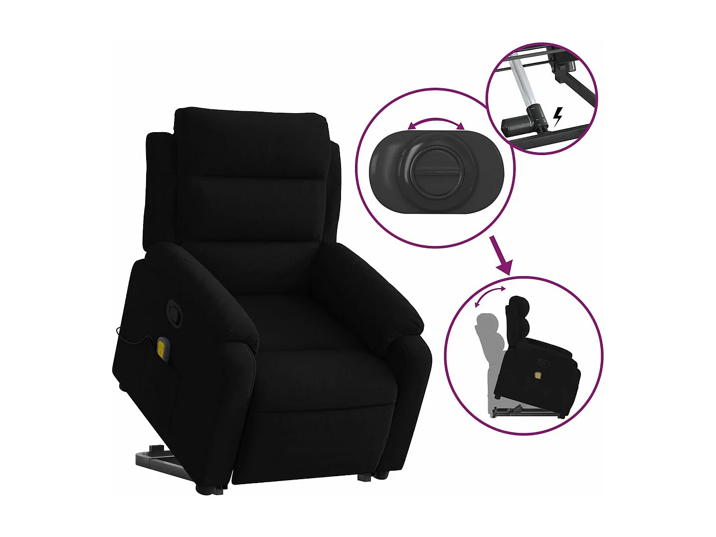 Sillón reclinable de masaje elevable terciopelo negro YOE64404