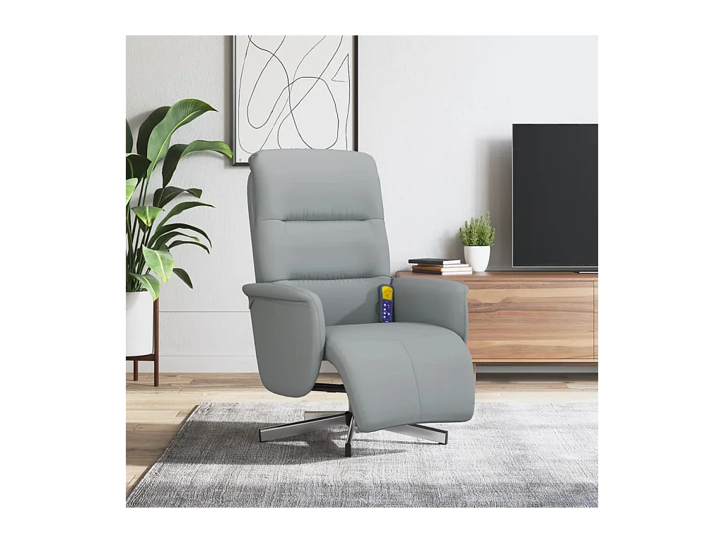 Fauteuil inclinable de massage et repose-pieds gris clair tissu REO49903
