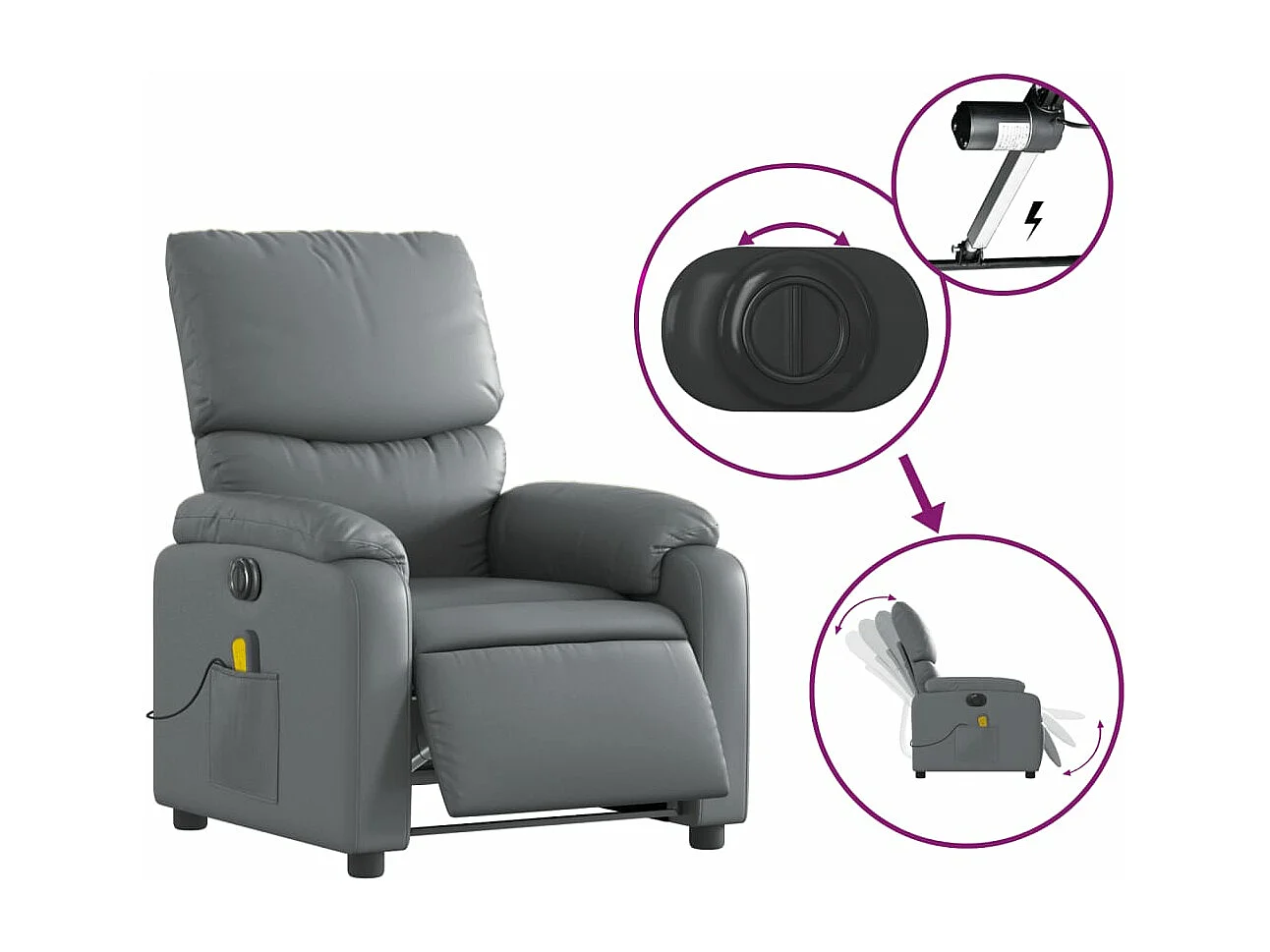 Sillón de masaje reclinable eléctrico cuero sintético gris YOE37771