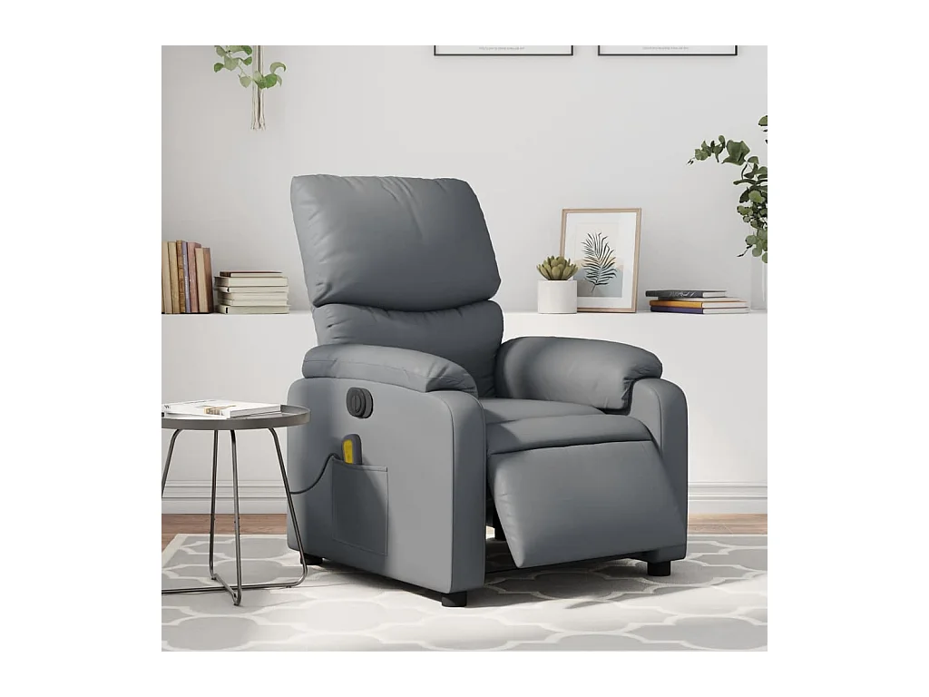 Fauteuil de massage inclinable électrique gris similicuir REO46506
