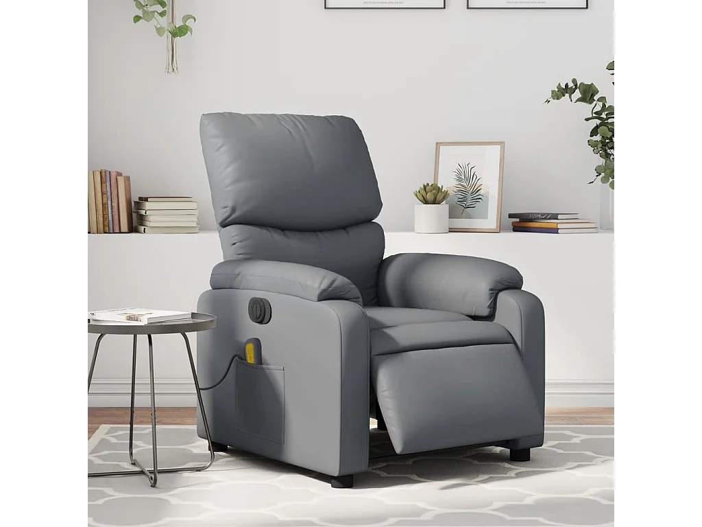 Fauteuil de massage inclinable électrique gris similicuir REO46506