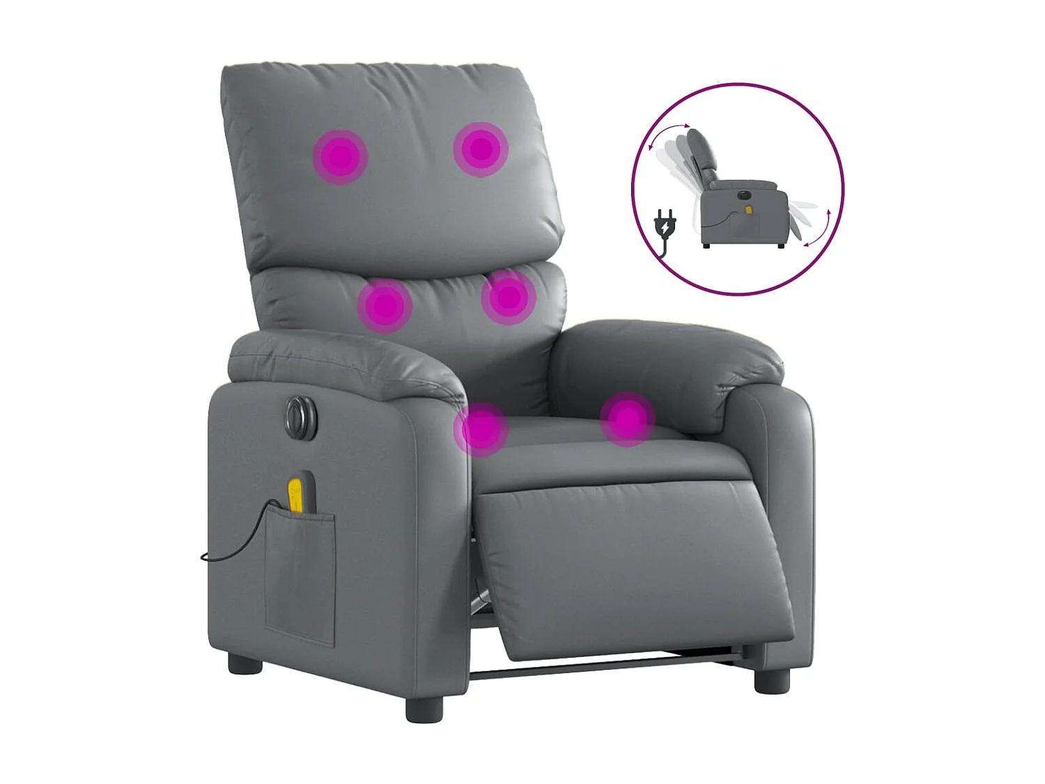 Fauteuil de massage inclinable électrique gris similicuir REO46506