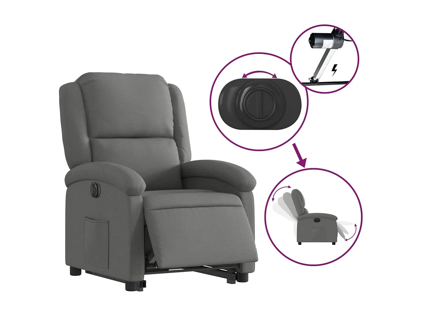 Fauteuil inclinable électrique gris foncé tissu REO23598