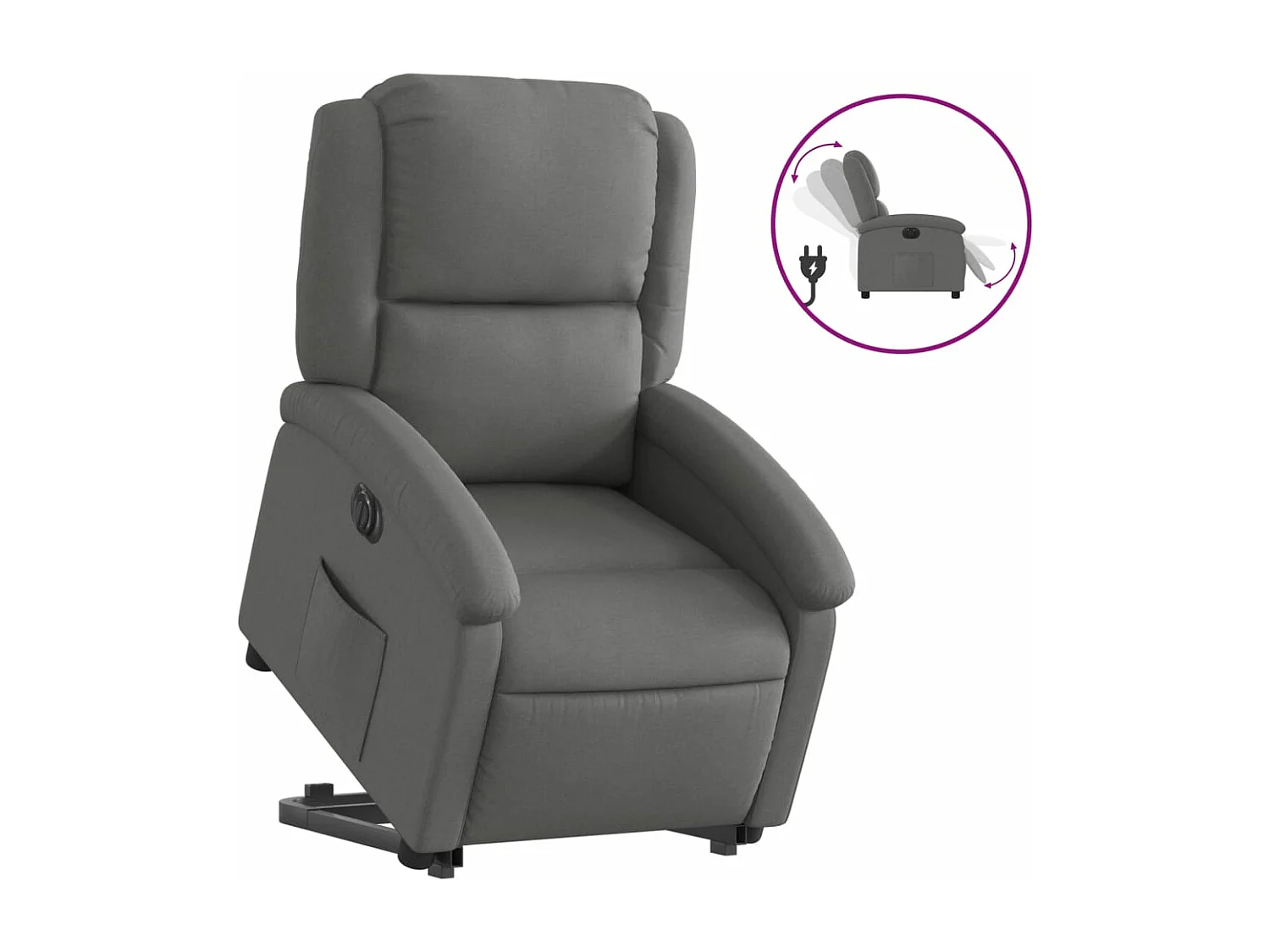 Sillón eléctrico reclinable elevable de tela gris oscuro YOE50171