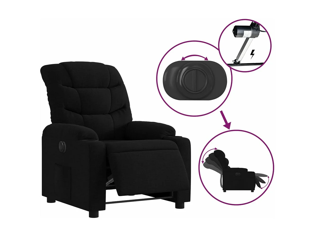 Fauteuil inclinable électrique Noir Tissu REO77761