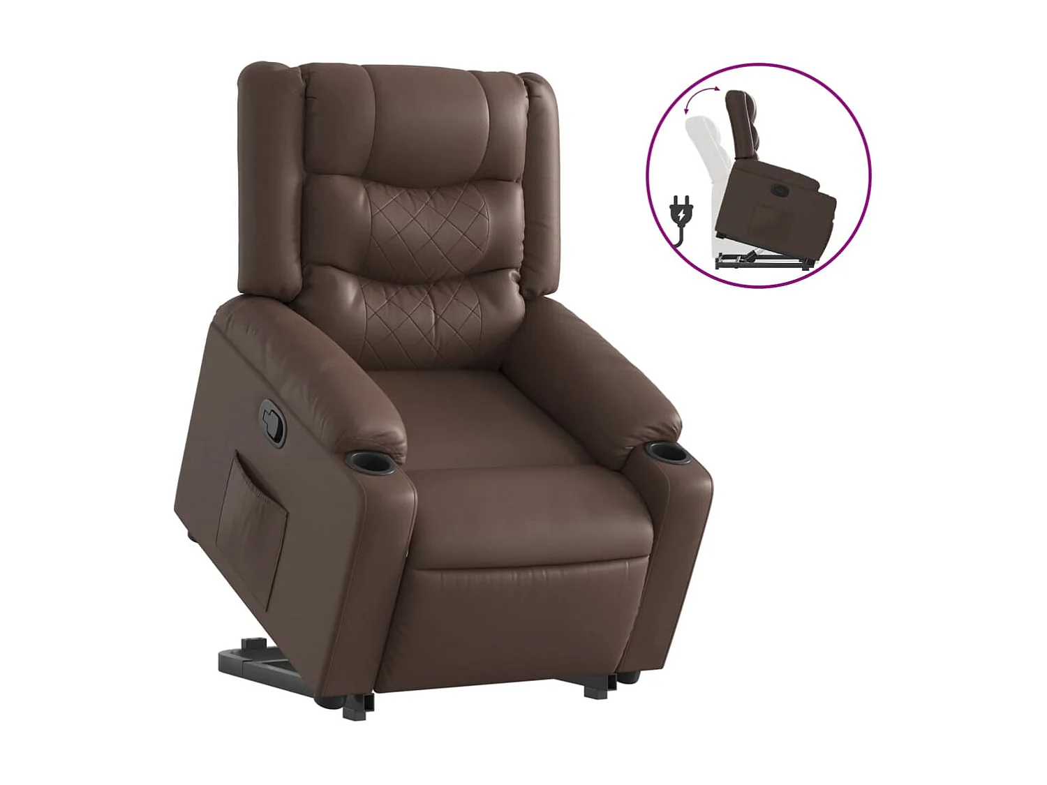 Sillón reclinable elevable cuero sintético marrón YOE93241