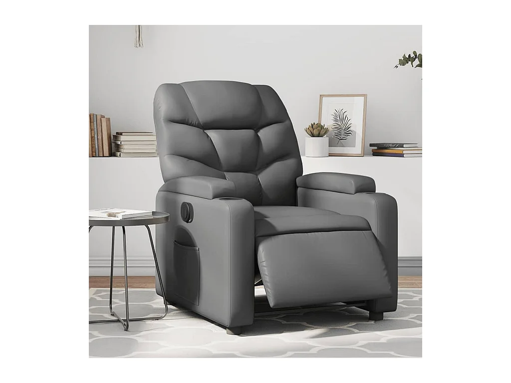Sillón reclinable eléctrico de cuero sintético gris YOE58498