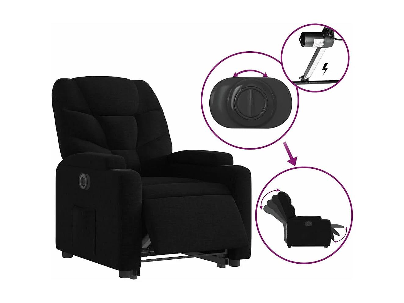 Sillón eléctrico reclinable elevable de tela negro ES74197
