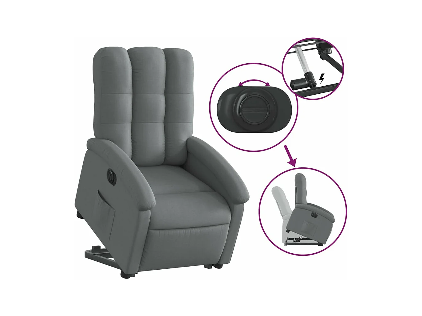 Fauteuil inclinable électrique gris foncé tissu REO15837