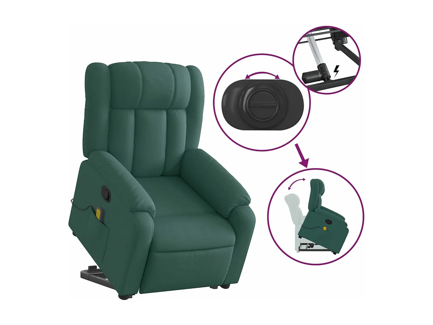 Silla de masaje reclinable de pie de tela verde oscura YOE86080