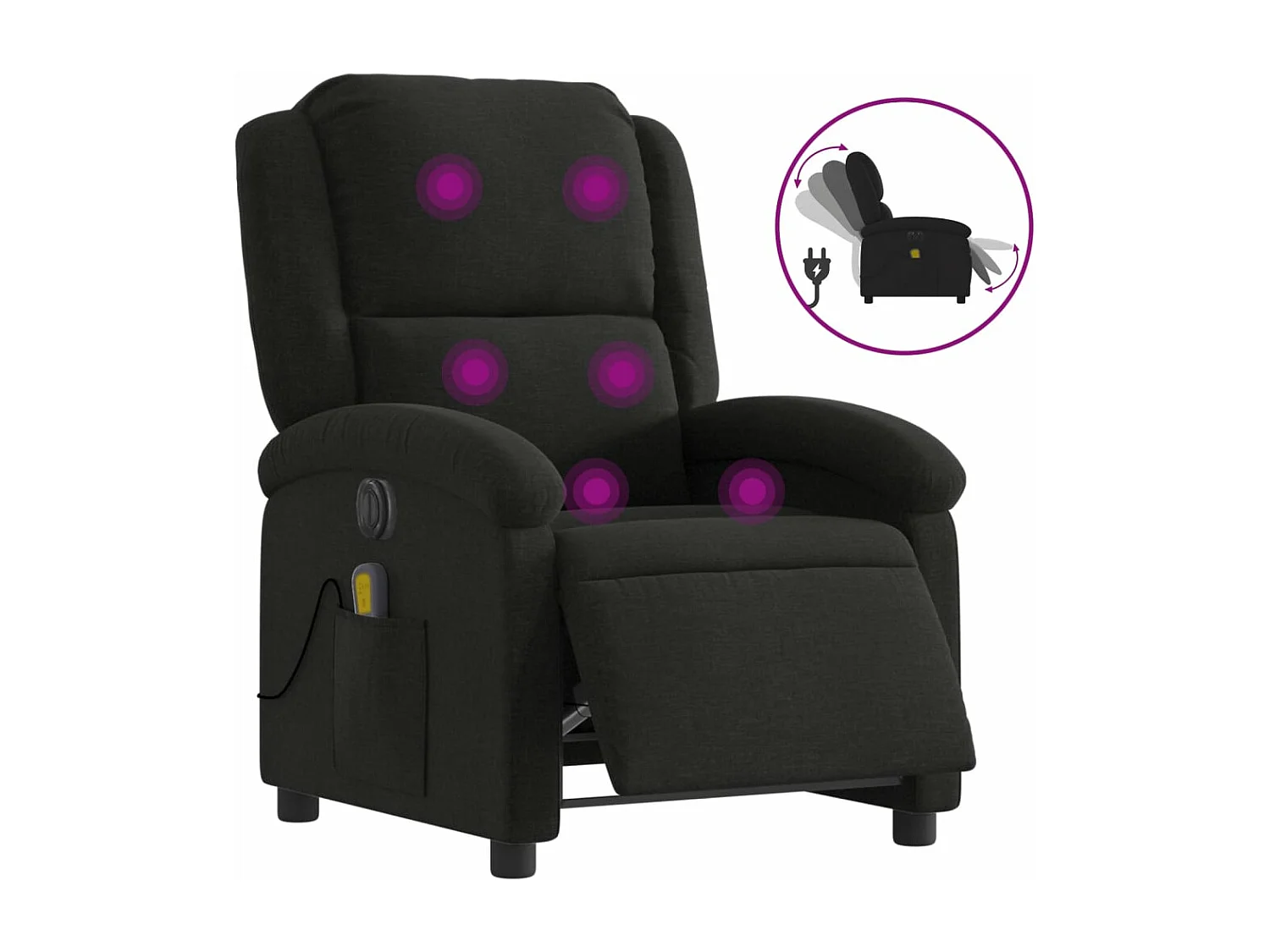 Fauteuil de massage inclinable électrique Noir Tissu REO40617
