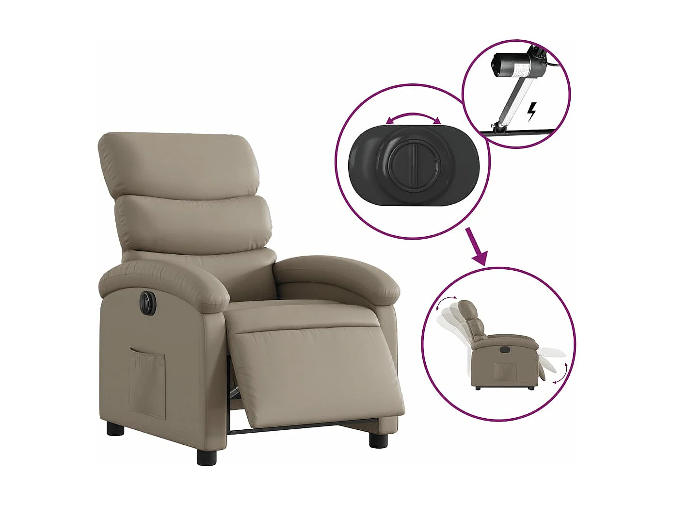 Fauteuil inclinable électrique Cappuccino Similicuir REO11302