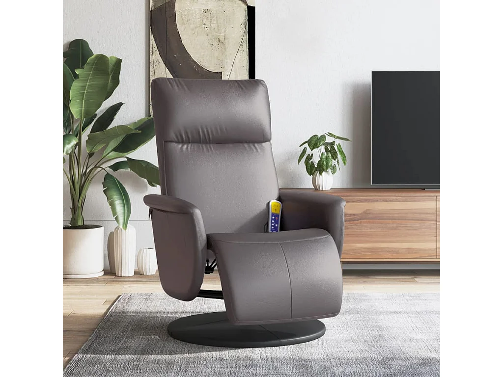 Fauteuil inclinable de massage repose-pieds gris similicuir REO42970