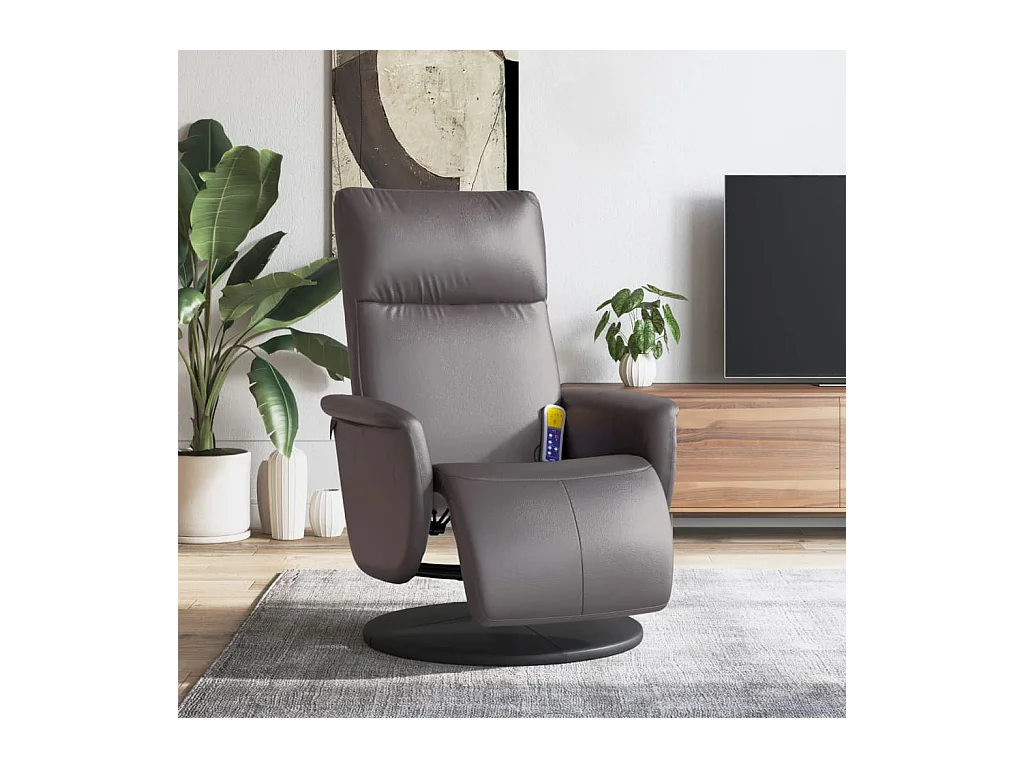 Fauteuil inclinable de massage repose-pieds gris similicuir REO42970