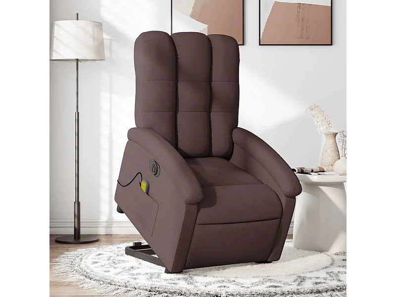 Sillón masaje eléctrico reclinable elevable tela marrón oscuro YOE71623