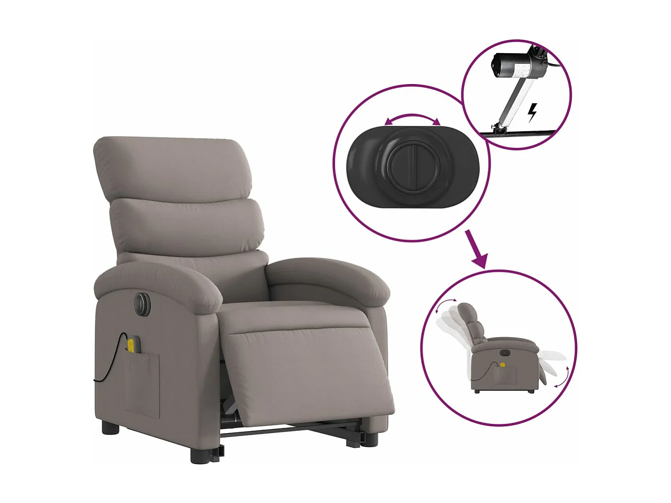 Sillón de masaje eléctrico reclinable elevable tela taupé YOE16993