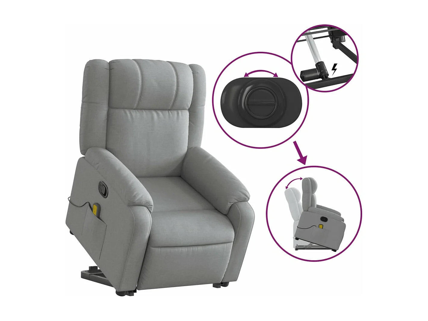 Fauteuil de massage inclinable Gris clair Tissu REO60305