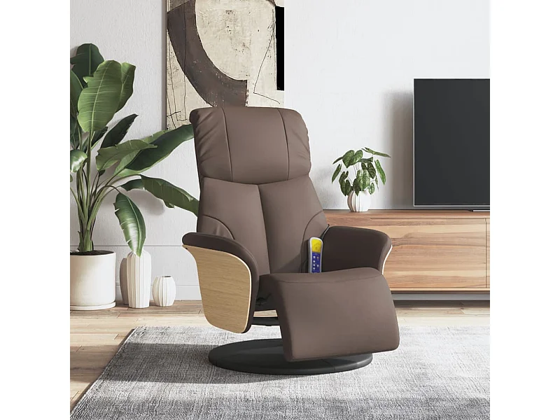 Fauteuil inclinable de massage repose-pieds marron similicuir REO12677