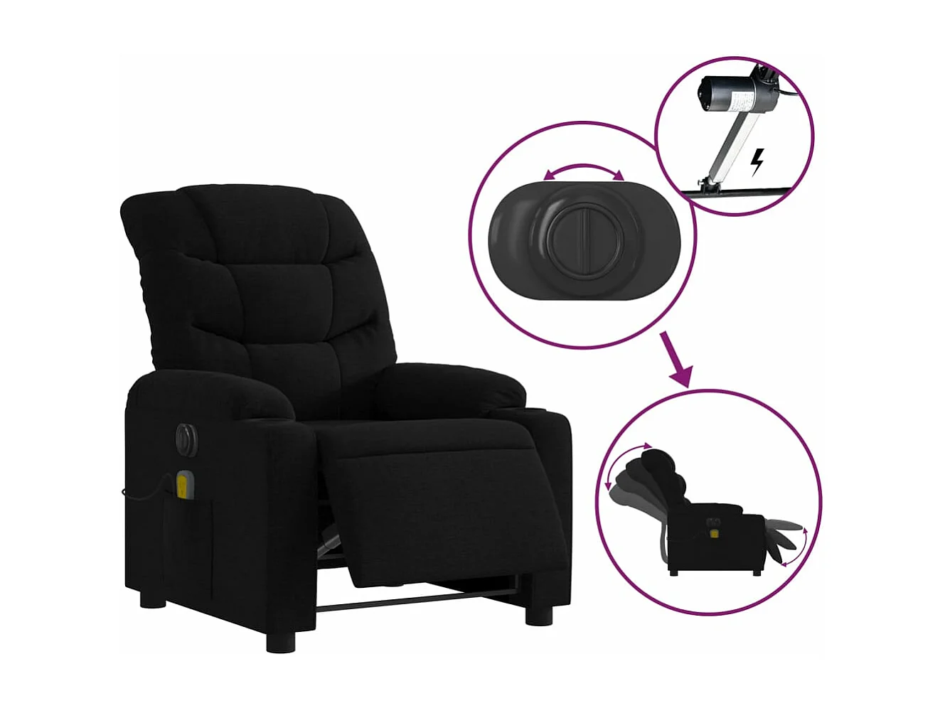 Fauteuil de massage inclinable électrique Noir Tissu REO53854