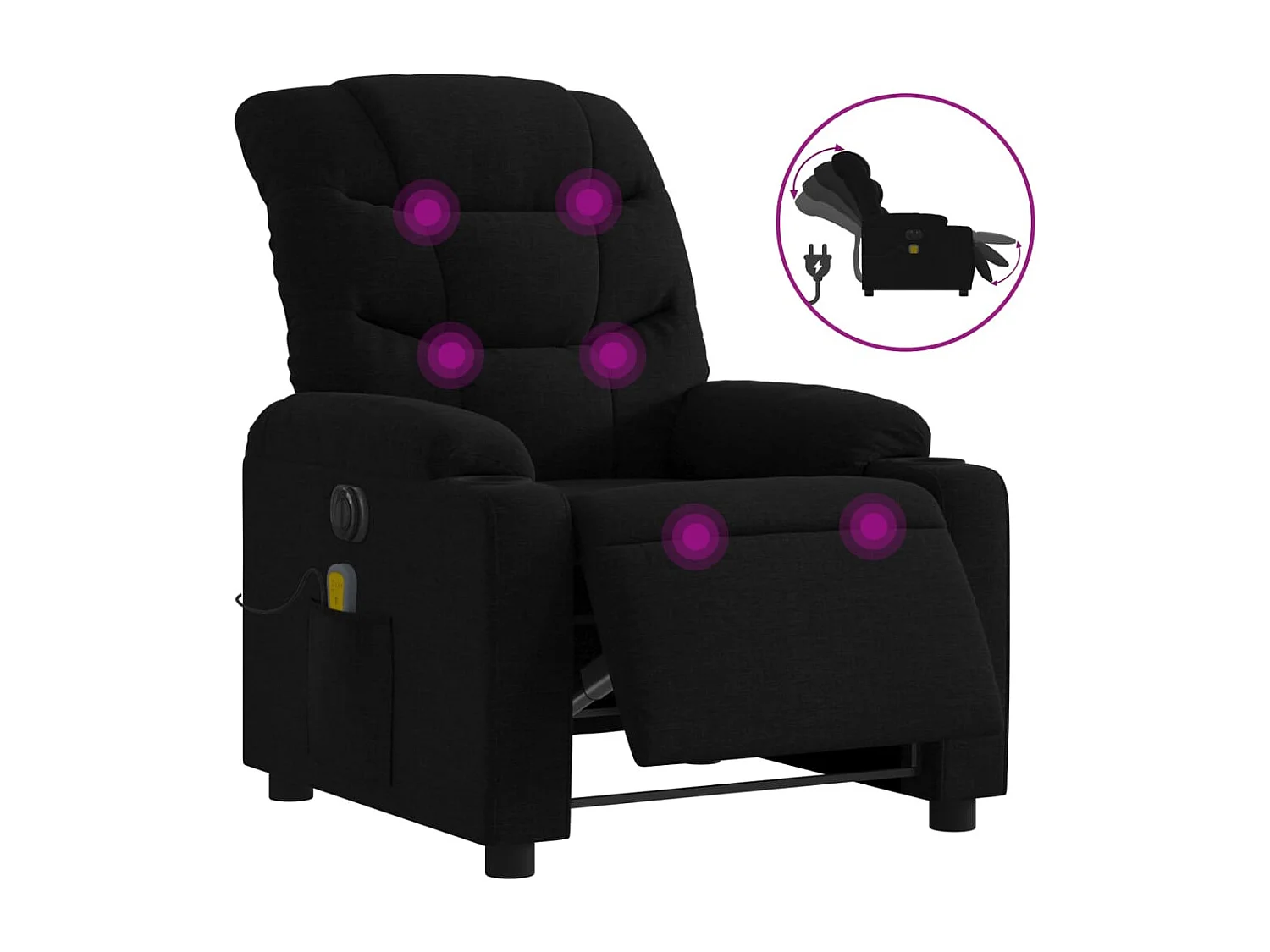 Fauteuil de massage inclinable électrique Noir Tissu REO53854