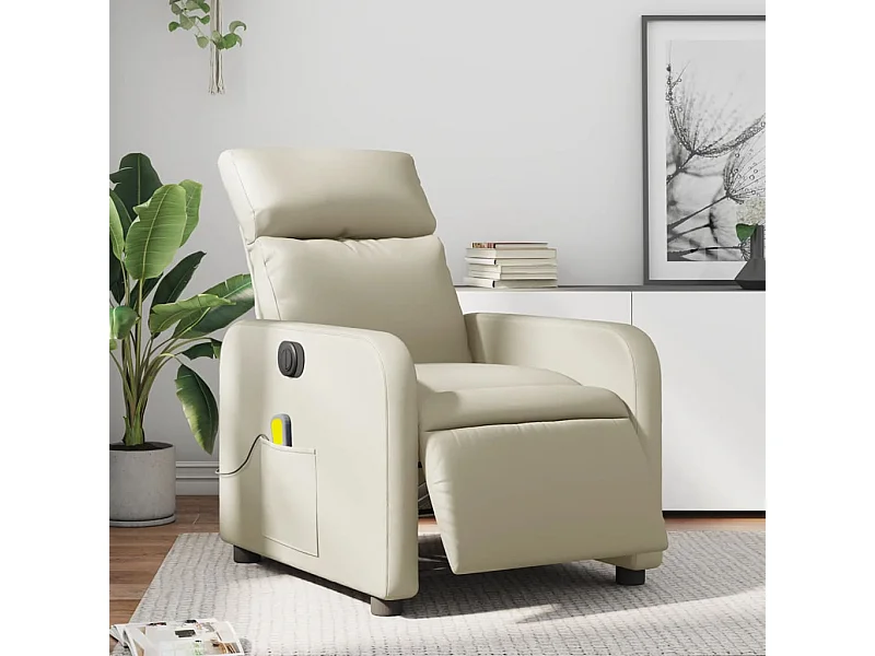 Fauteuil de massage inclinable électrique crème similicuir REO95323