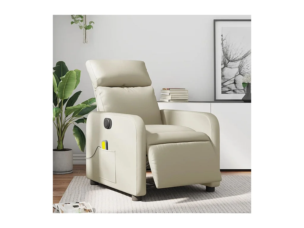 Fauteuil de massage inclinable électrique crème similicuir REO95323