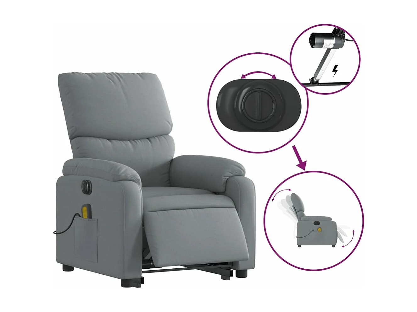 Fauteuil inclinable de massage électrique Gris clair Tissu REO59618