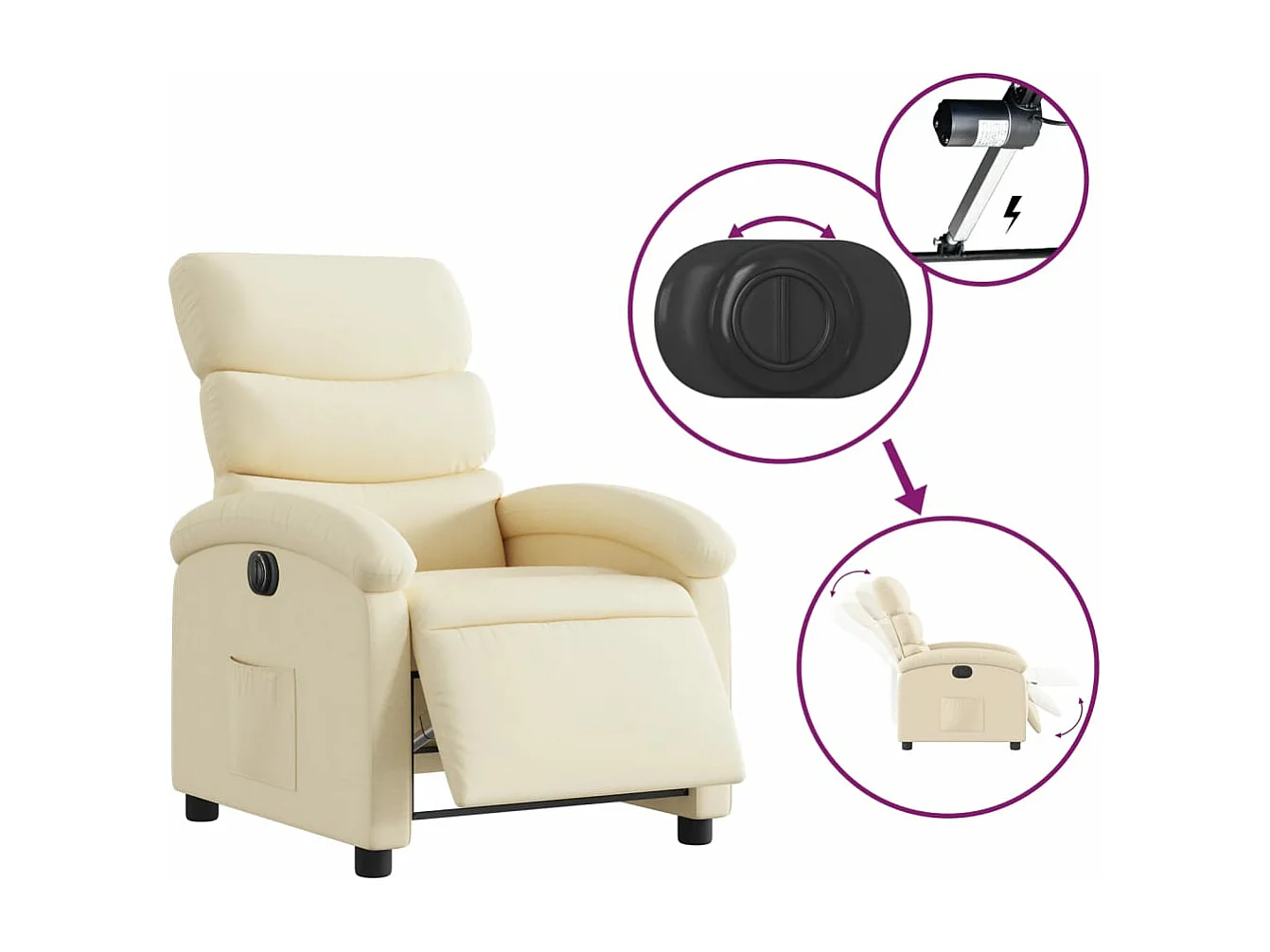Fauteuil inclinable électrique Crème Tissu REO92883
