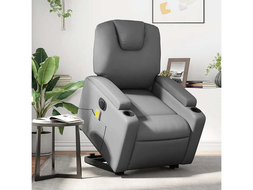 Fauteuil inclinable de massage électrique gris similicuir REO39263