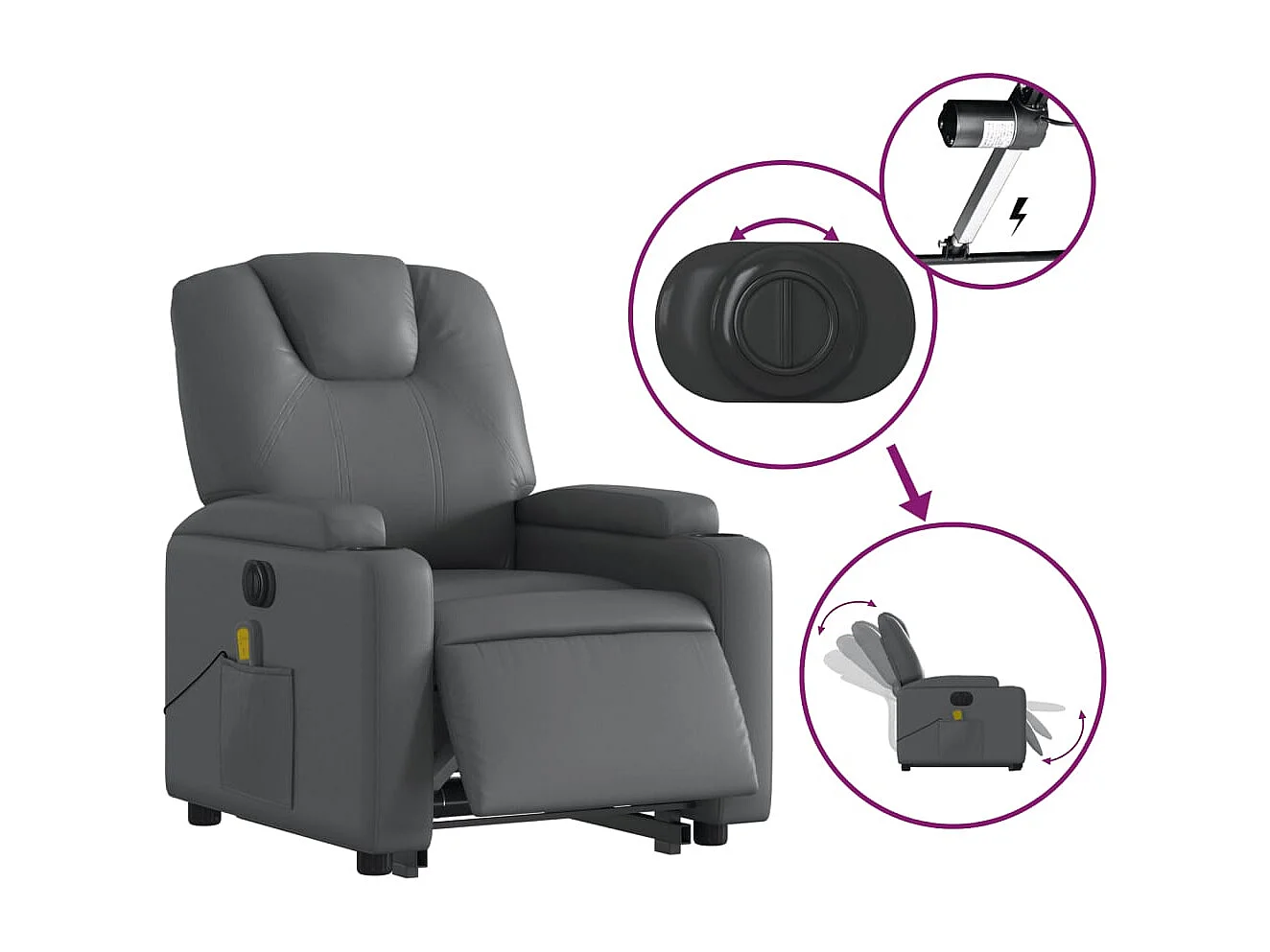 Fauteuil inclinable de massage électrique gris similicuir REO39263