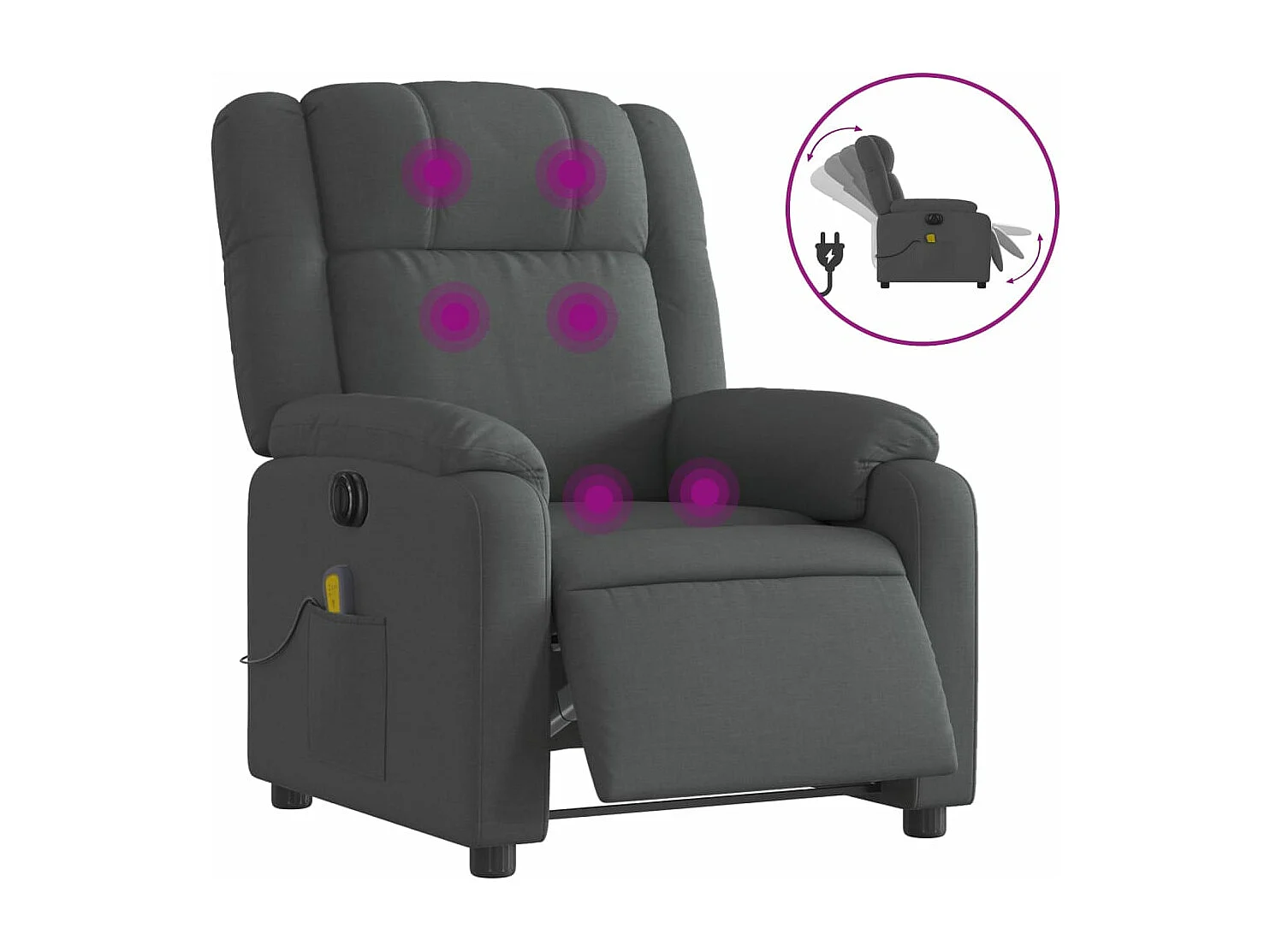 Fauteuil inclinable de massage électrique gris foncé tissu REO56992